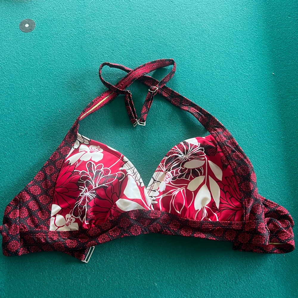Athleta Red Floral Halter Bikini Top 34DD